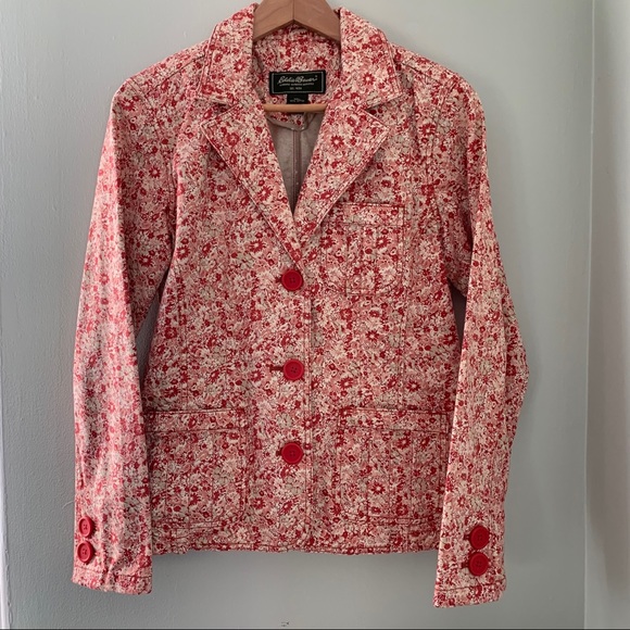 Eddie Bauer Jackets & Blazers - Eddie Bauer Ditsy Flower Red Twill Jacket M floral